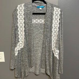 Gray and white lace cardigan